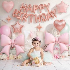 Rose Gold Birthday Decorations for Women,Pink Bow Birthday Decor 3D Foil Rose…