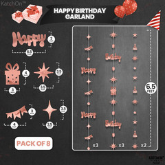 , Rose Gold Happy Birthday Garland Banner – 6.5 Feet, Pack of 8 No DIY | Rose Go