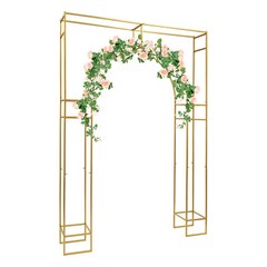 7.9ft Gold Wedding Arch Backdrop Stand, Square Arch Double Metal Balloon Arch