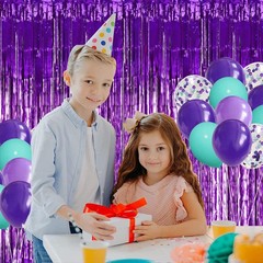 3 Pack Purple Metallic Tinsel Curtains, Tinsel Foil Curtain Foil Fringe Pre…