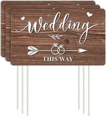 3Pcs Double Sided Wedding This Way Sign Corrugated Plastic Direction Arrow Marks