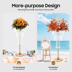 Gold Flower Stand, Wedding Flower Stand, 4 Tier Floor Standing, Countertop Mount