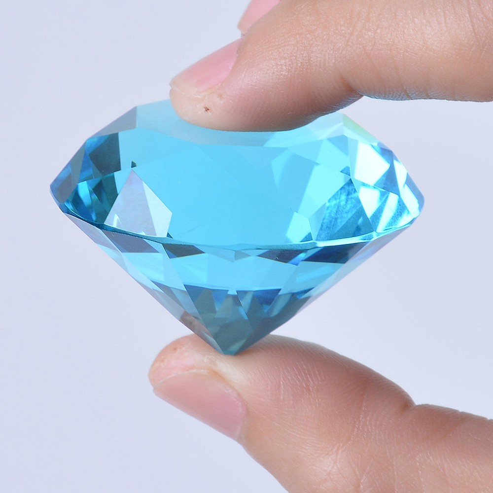8pcs 40mm Aquamarine Blue Crystal Diamond Shaped Paperweight Solid Color