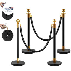 Stanchions and Velvet Ropes 4PCS, Water-Fillable Base with Iron Post, 5 Feet Vel