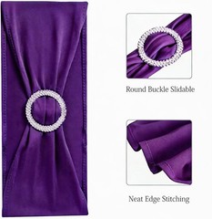 Bulk 100 Purple Spandex Chair Sashes, Reusable Wedding Party Bands, Stretch F…