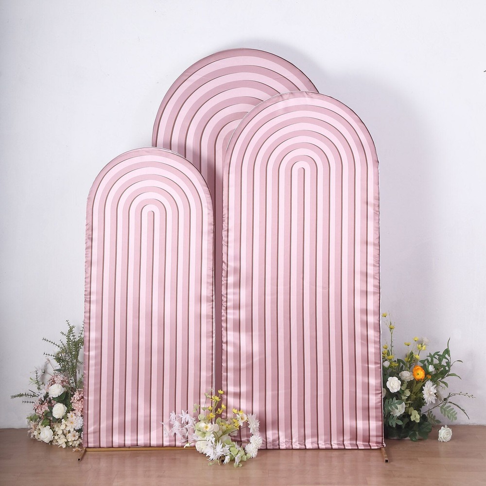 3 Dusty Rose Ripple Satin Round Top Wedding Arch Backdrop STAND COVERS Party