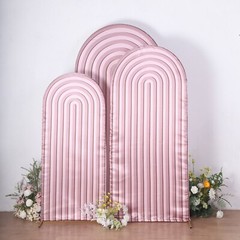 3 Dusty Rose Ripple Satin Round Top Wedding Arch Backdrop STAND COVERS Party