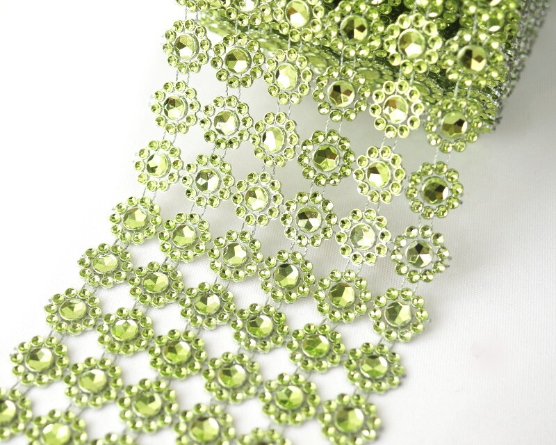 10YD Apple Green Diamond Bling Mesh Rhinestone Ribbon Wrap Wedding Decoration 4″