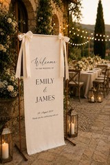 Welcome Linen Banner, Fabric Welcome Sign, Wedding Entrance Decor, Event Welcome
