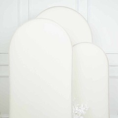3 IVORY Matte Fitted Spandex Round Top Arch Backdrop STAND COVERS Set Events