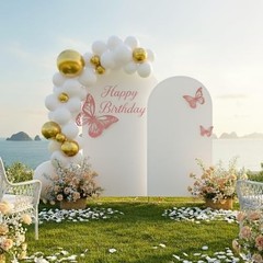 Toolterritary Metal Arch Backdrop Stand and Cover Set of 2, 7.2ft, 6ft White