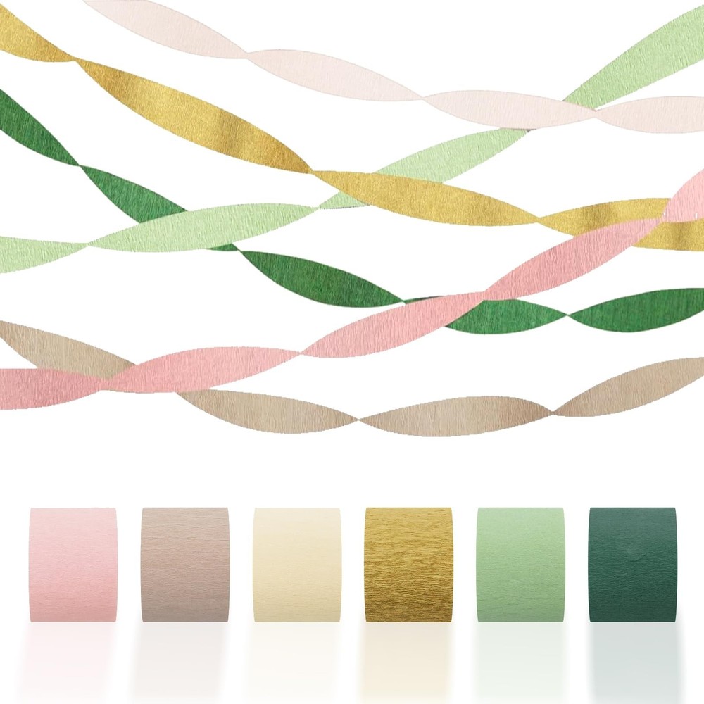 Crepe Paper Streamers Party Decorations – 6 Rolls Grass Green Gold Pink Olive…