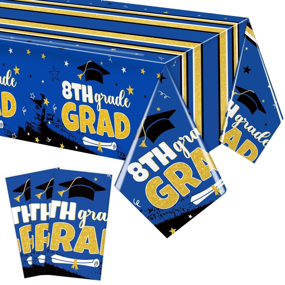 Jingmore 3 Pcs 54 x 108 Inch 8th Grade Graduation Tablecloths Rectangular Pla…