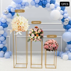 12-Piece Gold Metal Flower Stands – Rectangular Wedding Centerpiece (80/60/40cm)