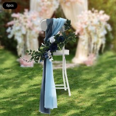 Blue Artificial Flower Arrangement Ribbons For Wedding Chair Back Decor Pack 6x