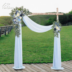 Blue Wedding Arch Flowers with Drapes – Set of 3 Decorative Arrangements