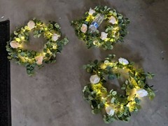 DIY centerpiece 3ft ring garlands with fairy lights and peach or white roses