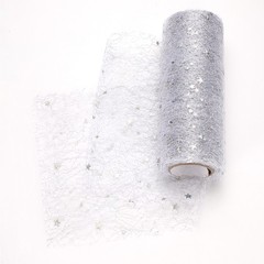 Moon & Star Tulle Rolls Fabric, 6″ x 10 Yard Nylon Tulle Ribbon, Silver