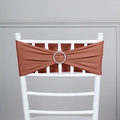10 Terracotta Spandex CHAIR SASHES with Silver Round Buckles Wedding