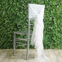 White Premium Curly Chiffon CHAIRS Covers Cap SASHES Bows Ties Wedding Home