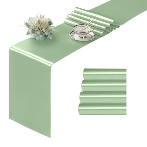 Manyshofu 4Pcs Satin Table Runner – 12 x 108 Inch 12″x108″, 4pcs Sage Green