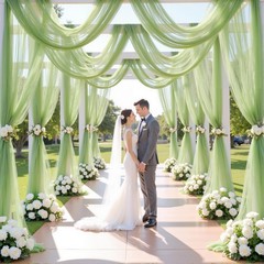 12 Panels Sage Green Wedding Arch W(30″) x H(19ft), 12 Panels,