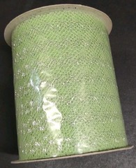 25Yd TwinkleNet Metallic Tulle Mesh Ribbon Net Nile Green Silver Corsage Netting