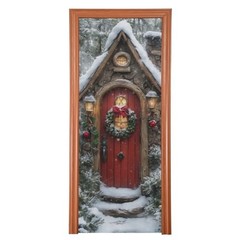 Christmas Fairy Door Cover, Stretch Fabric Backdrop Porch Covers 35 x 79 in