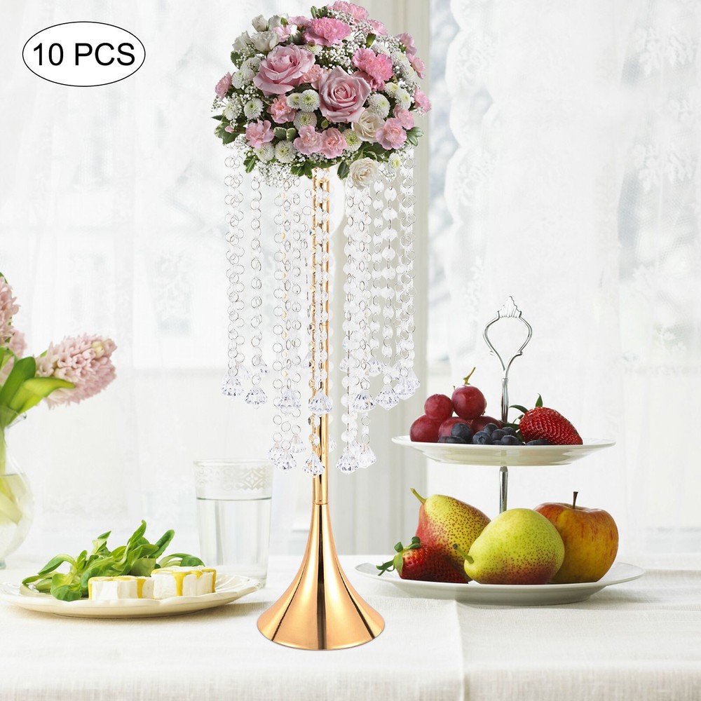 10Pcs Luxurious Acrylic Crystal Flower Stand Wedding Centerpieces on Floor Gold