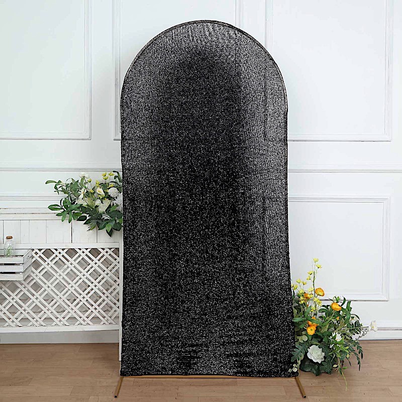 7 ft BLACK Metallic Fitted Spandex Round Top Arch STAND COVER Party Events
