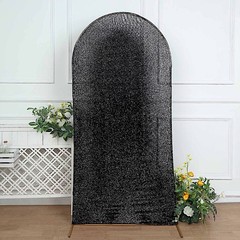 7 ft BLACK Metallic Fitted Spandex Round Top Arch STAND COVER Party Events