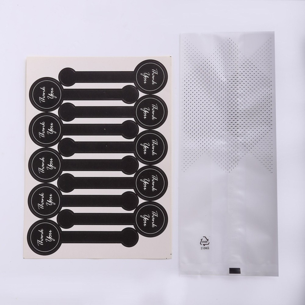 Clear Black 50 Dotted 3″ x 9″ Plastic Treat Bags Thank You Paper Stickers Party