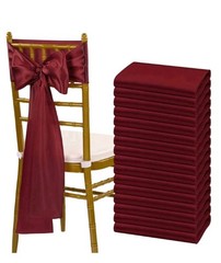 Burgundy Satin Chair Sashes, Solid/Plain, Reusable Wedding Chair Decor