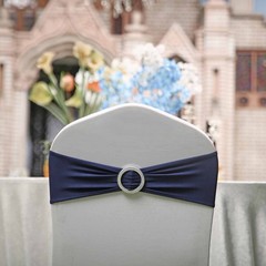 10 Navy Blue Spandex CHAIR SASHES with Silver Round Buckles Wedding Decorations