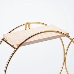 2 Tier Gold Natural Round Metal with Wood Geometric Floating Shelf Decorations