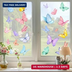 6 Sheets Spring Window Clings, Watercolor Butterfly Spring Decals, Remova