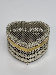 Vintage 4×4 Inch Metal Heart Wedding Container + Lid With Dried Red Rose Petals