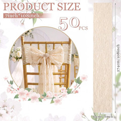 50 Pack Beige Lace Vintage Chair Sashes with Bows Wedding Decor | Beige Chair Sa
