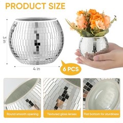 6 Pcs Disco Ball Vase Disco Ball Planter for Centerpieces Disco Glass 3″ X 4″