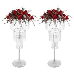 2Pc Silver Acrylic & Iron 4-Tier Free-Standing Flower Stand 82cm Wedding