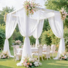 Wedding Arch Draping Fabric 28″x19FT, Sheer White Chiffon Backdrop, 2 Panels for