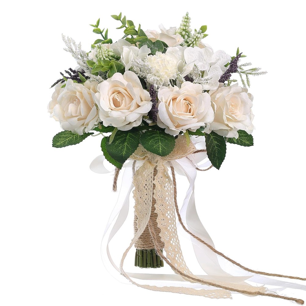 Wedding Bouquets Large for Bride Bridesmaid,White Champagne Artificial Roses …