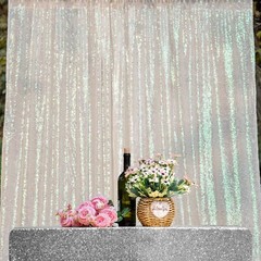 Iridescent White Sequin Backdrop Curtain 10FTx10FT Glitter Sequence Drapes fo…