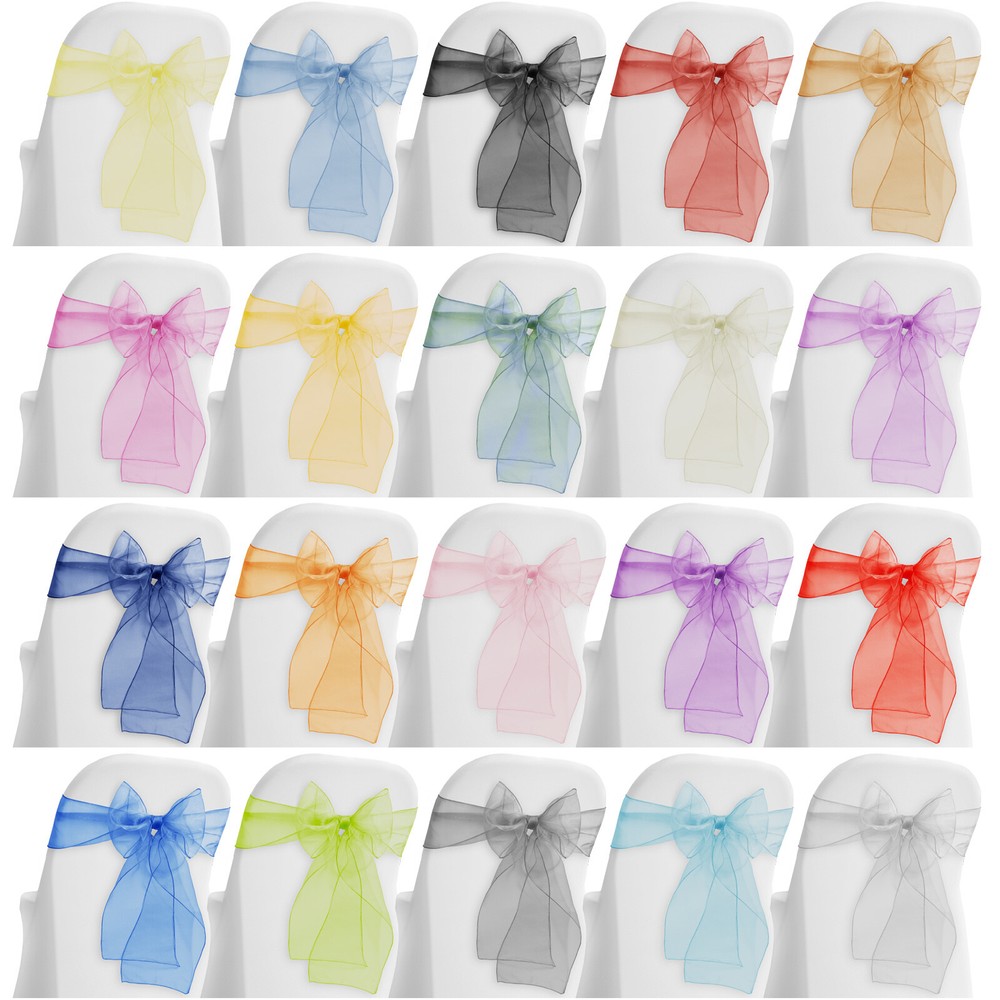 10 Organza Wedding Chair Cover Bow Sashes – Ribbon Tie Back Sash – Many Colors