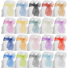 10 Organza Wedding Chair Cover Bow Sashes – Ribbon Tie Back Sash – Many Colors