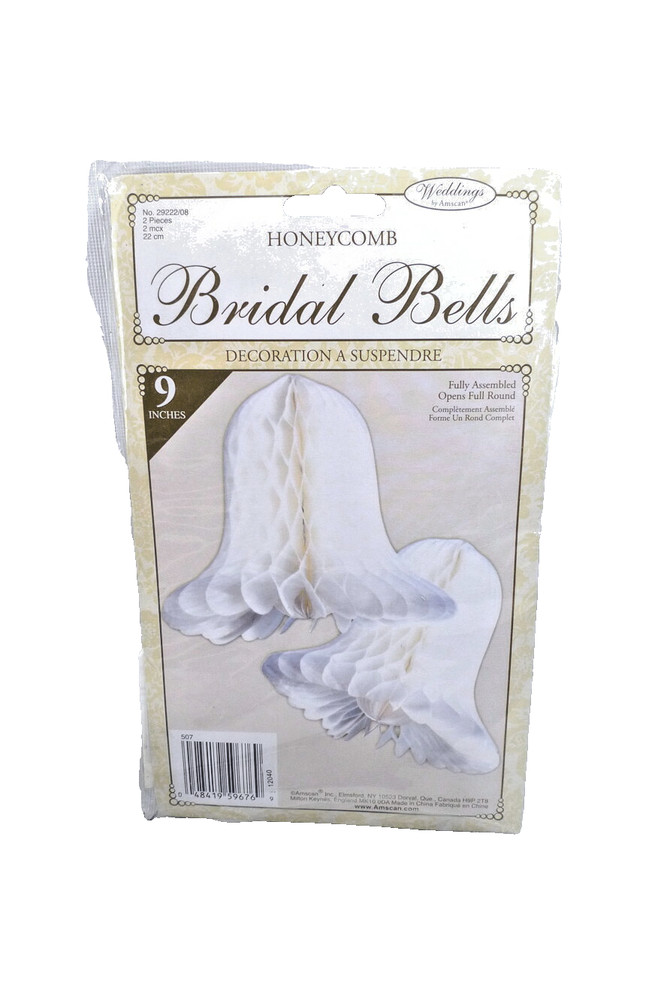 2 White Honeycomb BRIDAL BELLS 9″ Wedding Decor