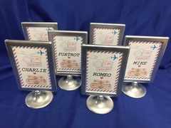 Wedding Table Signs / Names Aviation Airplane Red Blue Theme Phonetic Alphabet