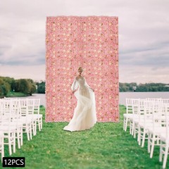 12pcs Artificial Flower Wall Background Silk Rose Mat For Wedding Backdrop Wall