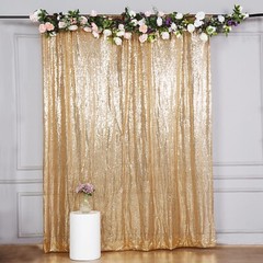 GOLD 8 ft x 8 ft Sequined Backdrop Curtain Wedding Party PhotoBooth Decorations
