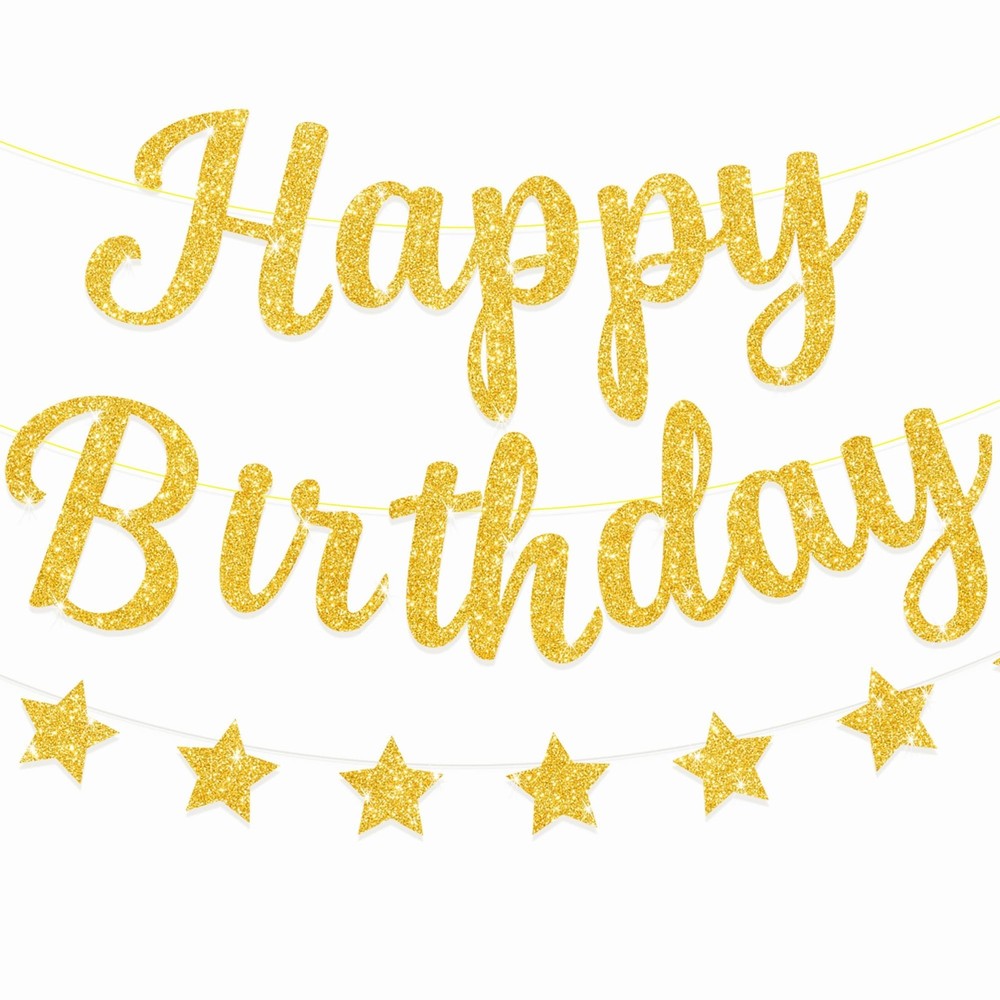 Gold Glitter Happy Birthday Banner for Adult/Kids Birthday Party Decorations …